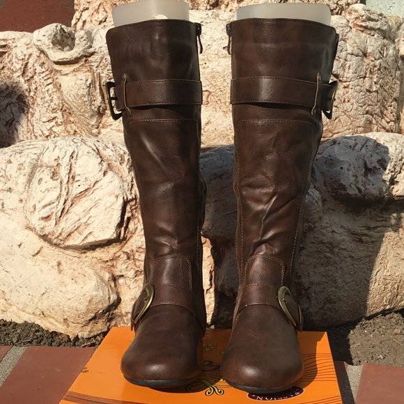 Flats Midi Cal Boots Buckles Faux Leather Various - Picture 9 of 9